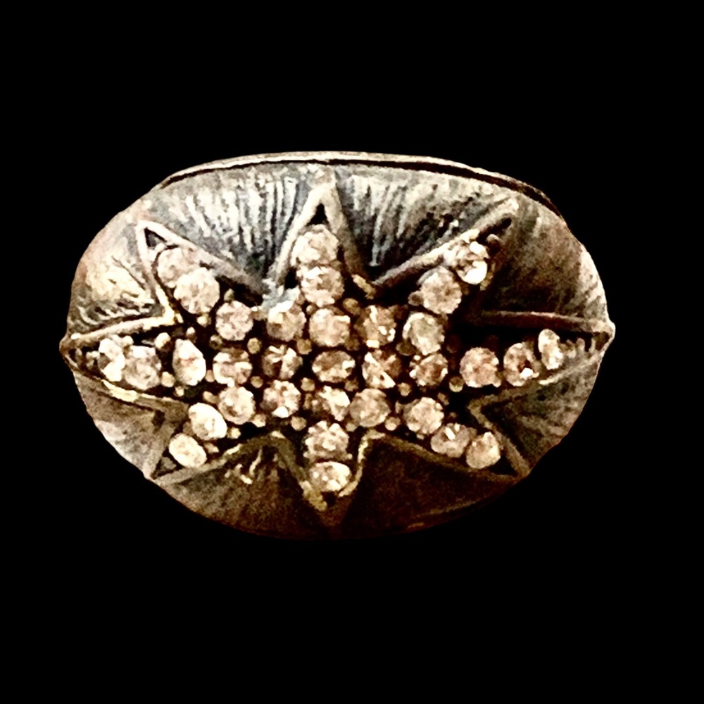 Unique Clear Crystal Star Woodland Brass Ring Unisex Mens Jewelry Women’s Ring - Picture 4 of 11